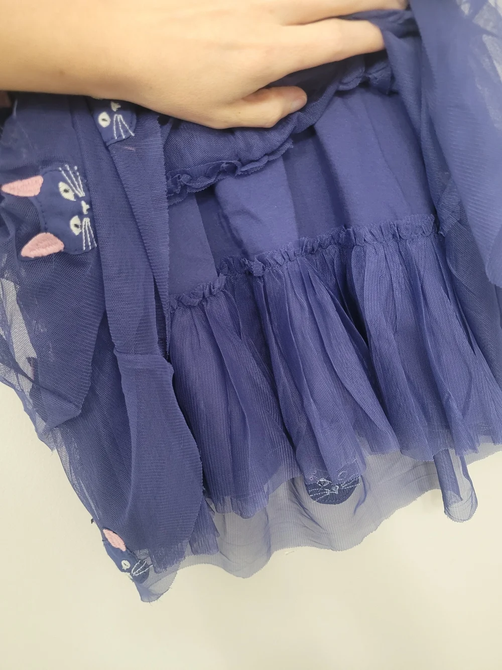 Mini Boden Navy Tiered Tulle Dress with Cat Appliqués